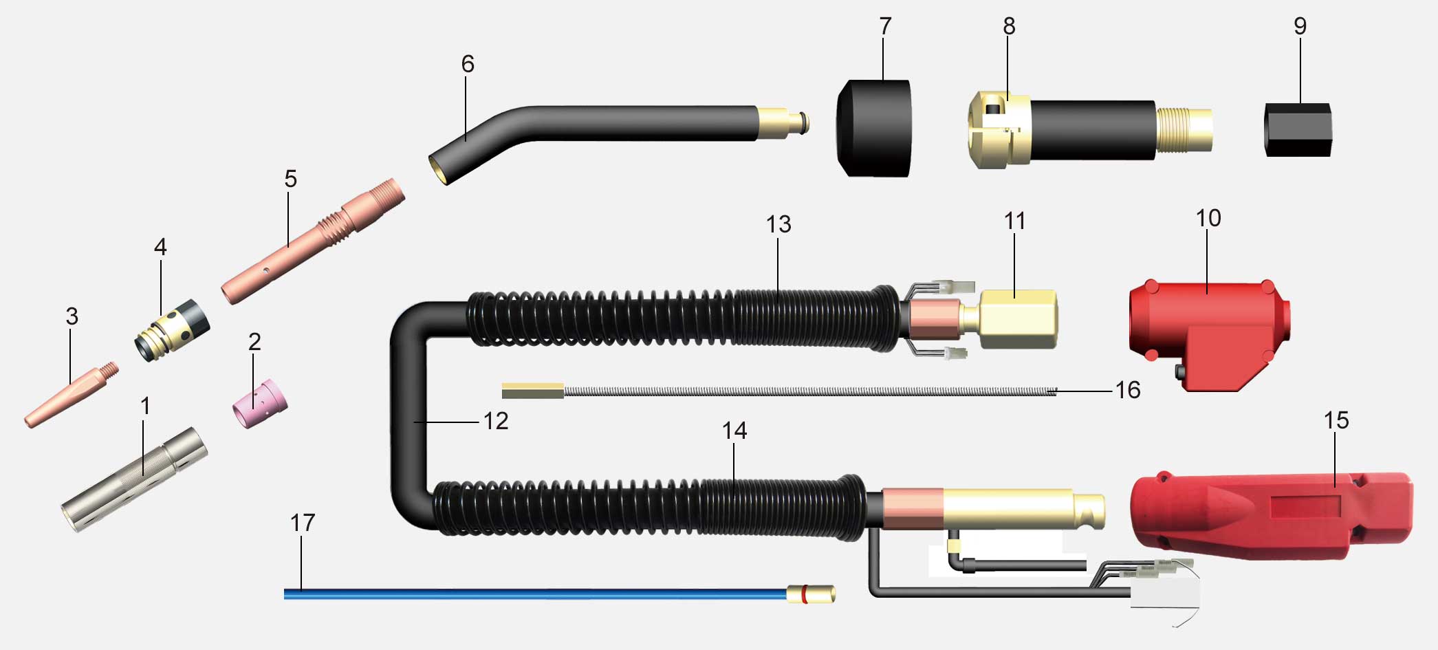 Product structure of the BW YT-CAT353 Air Cooled Robot Welding Torch