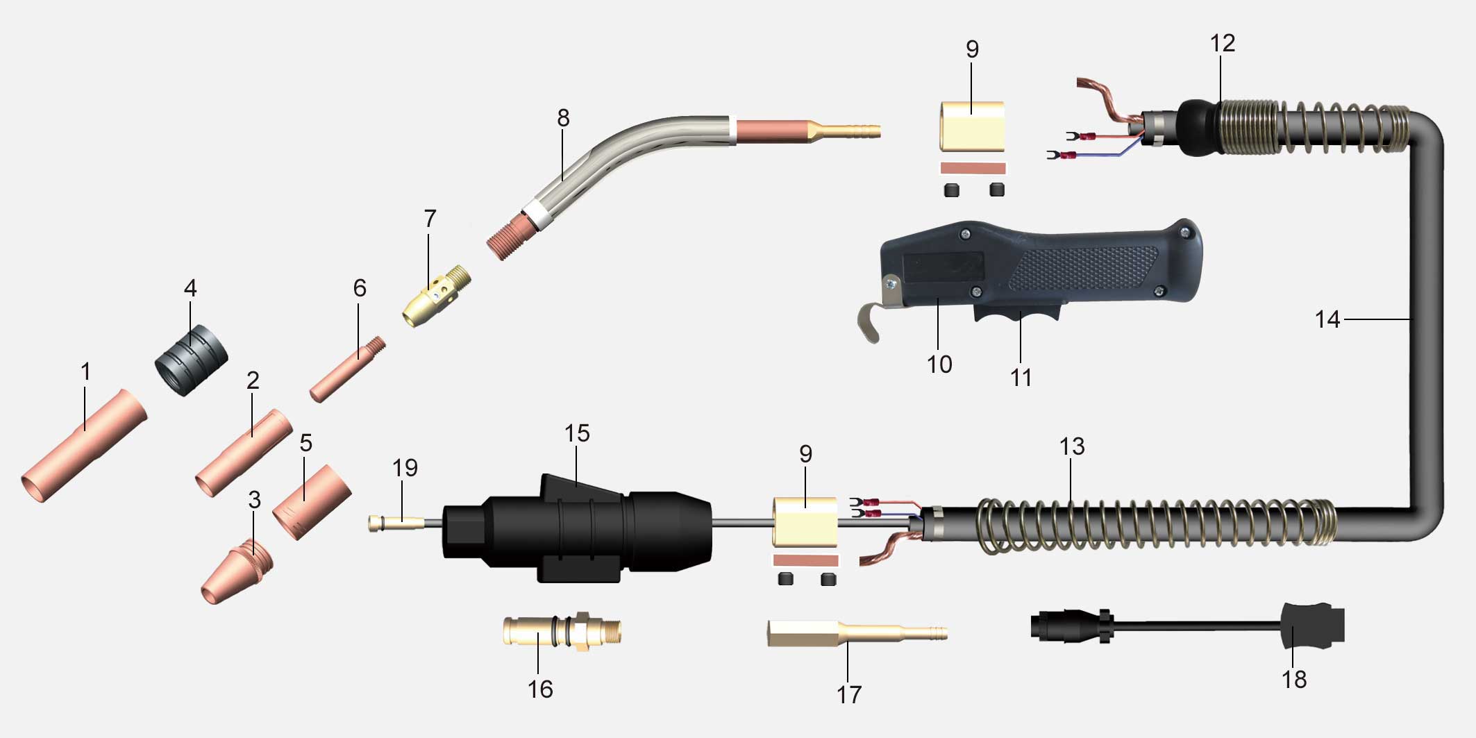 Product structure of the #4 Air cooled MIG/MAG welding torch
