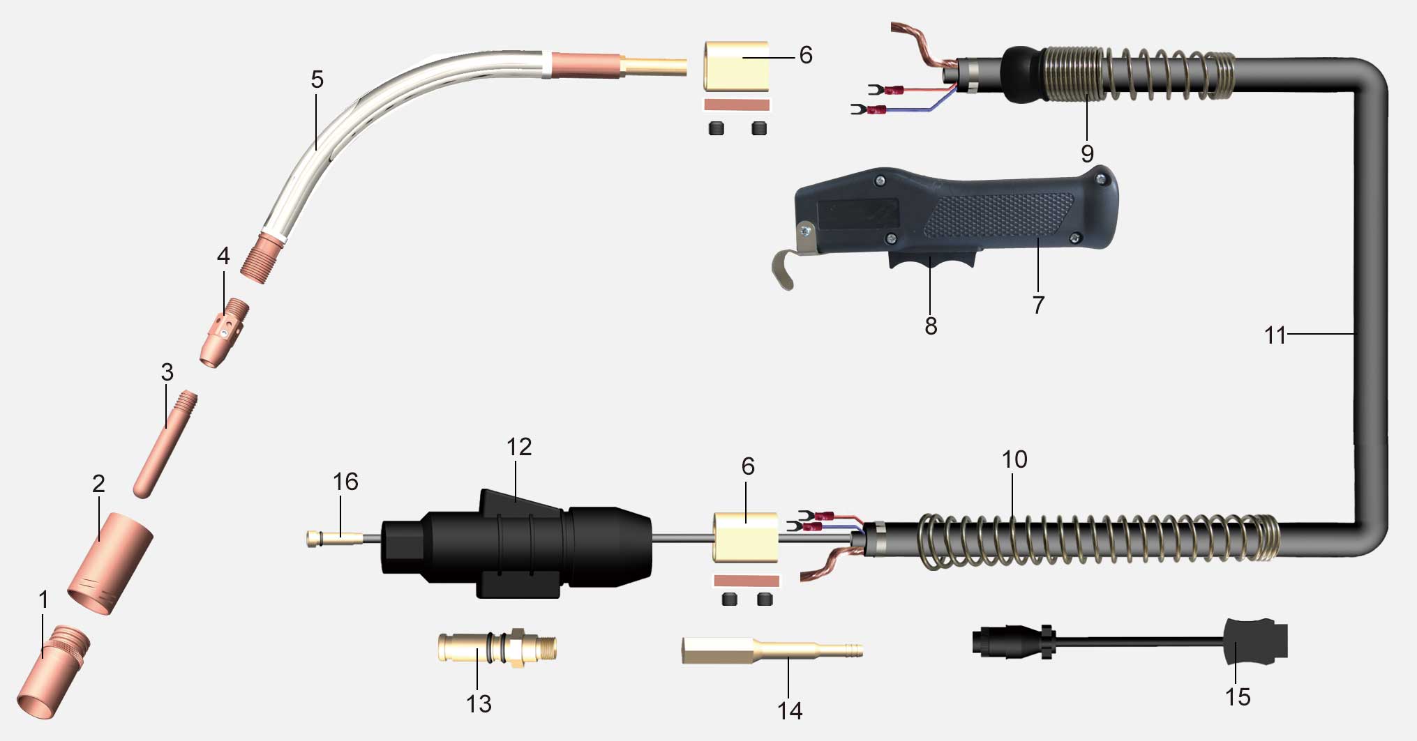 Product structure of the #5 Air cooled MIG/MAG welding torch