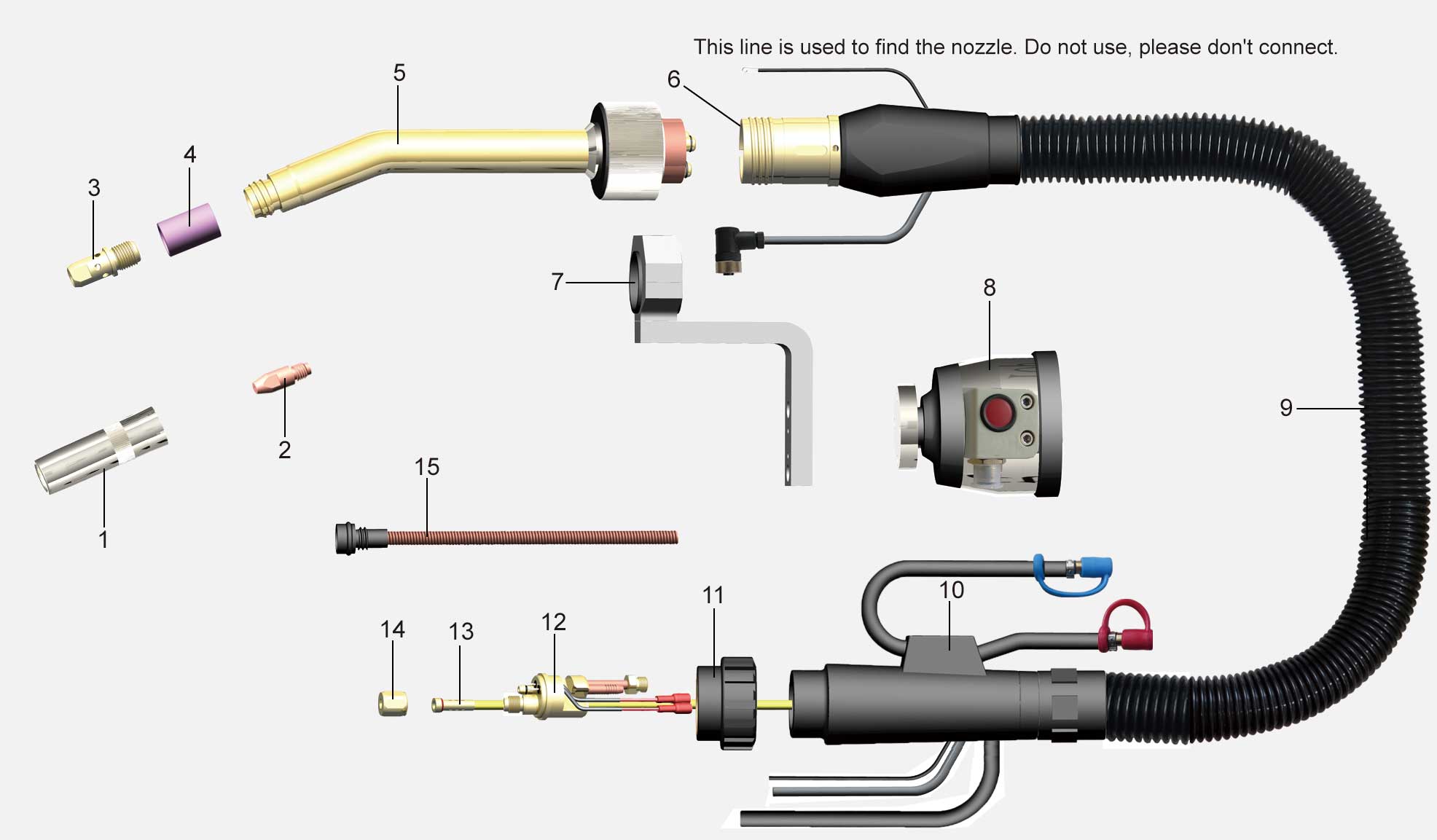 Product structure of the BW 42W Liquid Cooled Robot Welding Torch