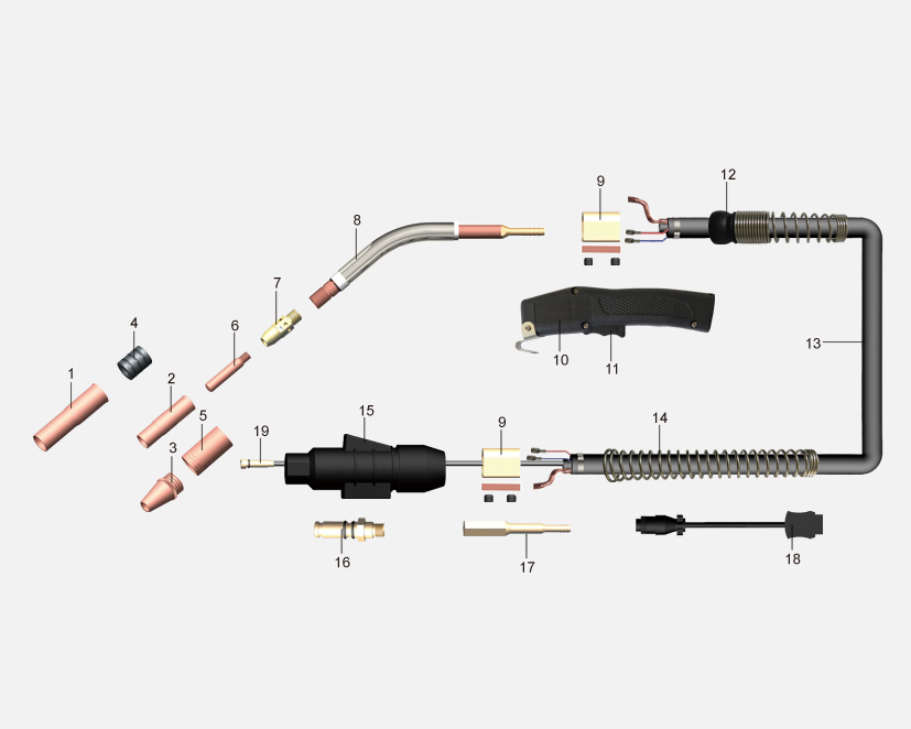 Product structure of the #3 Air cooled MIG/MAG welding torch