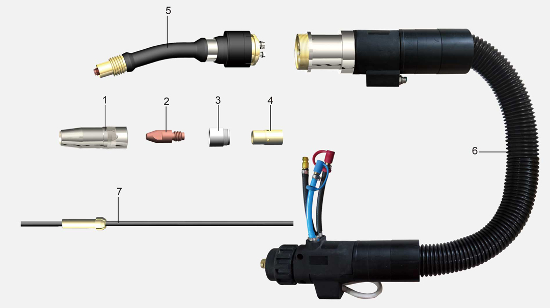 Product structure of the BW W500 Liquid Cooled Robot Welding Torch