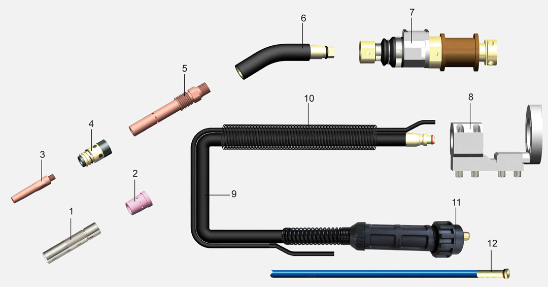 Product structure of the BW ROB350 Air Cooled Robot Welding Torch